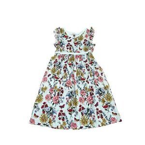 Tea Collection Girls Floral Print Dress With Ruffle Sleeves Size 8 100% Cotton